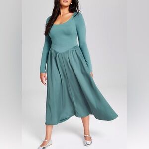NWT AND NOW THIS Elegant Teal Long Sleeve satin Dress. Size XS
